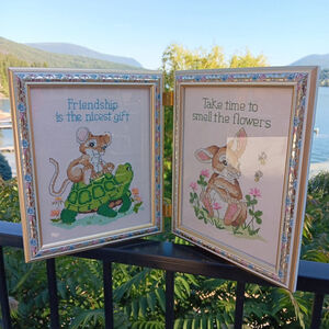 Needlepoint Finished In Frame Desk Decor Gorgeous! Turtle Rabbit Mouse Canada